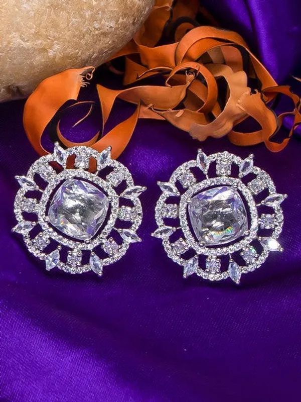 City_Girl_Cz_Stone_Rhodium_Plated_Western_Silver_Stud_Earring_Silver