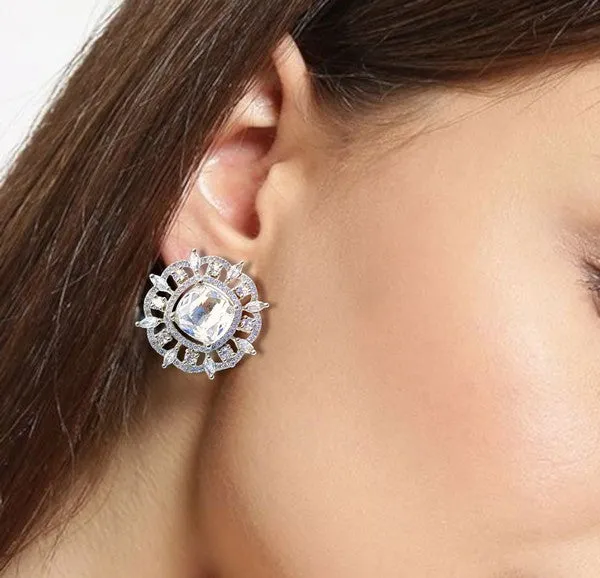 City_Girl_Cz_Stone_Rhodium_Plated_Western_Silver_Stud_Earring_Silver