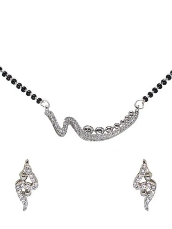 City_Girl_Ad_Rhodium_Plated_Celeste_Shine_Mangalsutra_Set_With_Earrings_Chain_For_Women_Girls_Silver