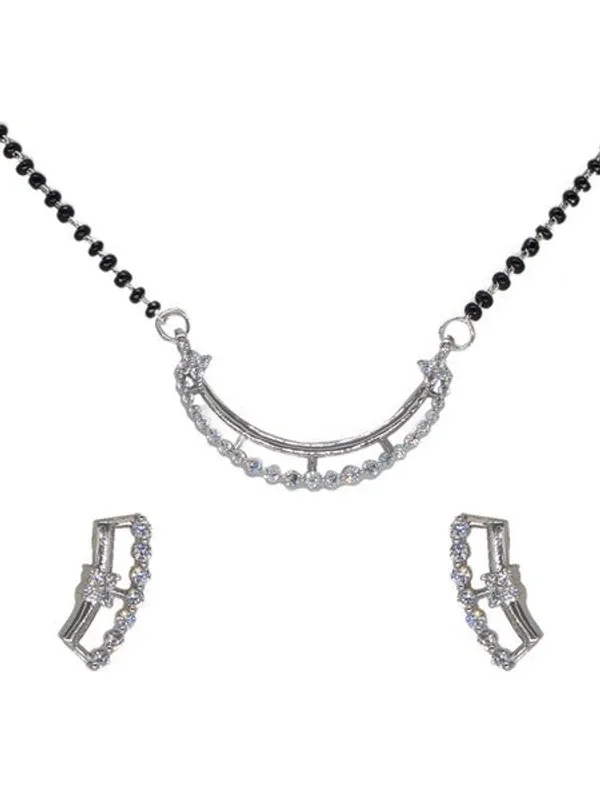 City_Girl_Ad_Rhodium_Plated_Royal_Essence_Mangalsutra_Set_With_Earrings_Chain_For_Women_Girls_Silver