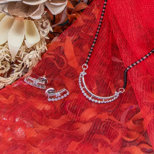 City_Girl_Ad_Rhodium_Plated_Royal_Essence_Mangalsutra_Set_With_Earrings_Chain_For_Women_Girls_Silver