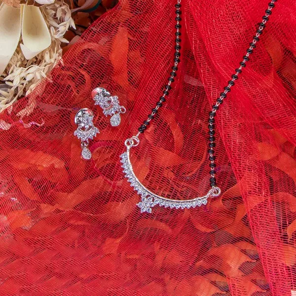 City_Girl_Ad_Rhodium_Plated_Graceful_Bloom_Mangalsutra_Set_With_Earrings_Chain_For_Women_Girls_Silver