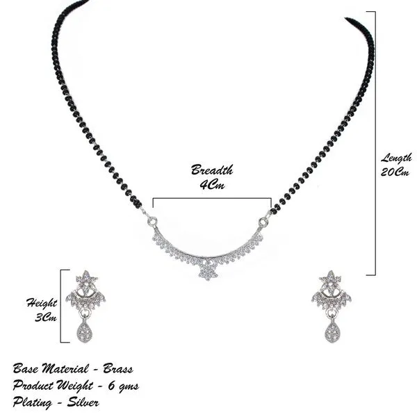 City_Girl_Ad_Rhodium_Plated_Graceful_Bloom_Mangalsutra_Set_With_Earrings_Chain_For_Women_Girls_Silver