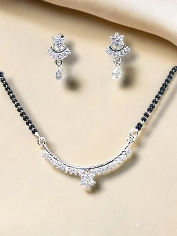 City_Girl_Ad_Rhodium_Plated_Graceful_Bloom_Mangalsutra_Set_With_Earrings_Chain_For_Women_Girls_Silver