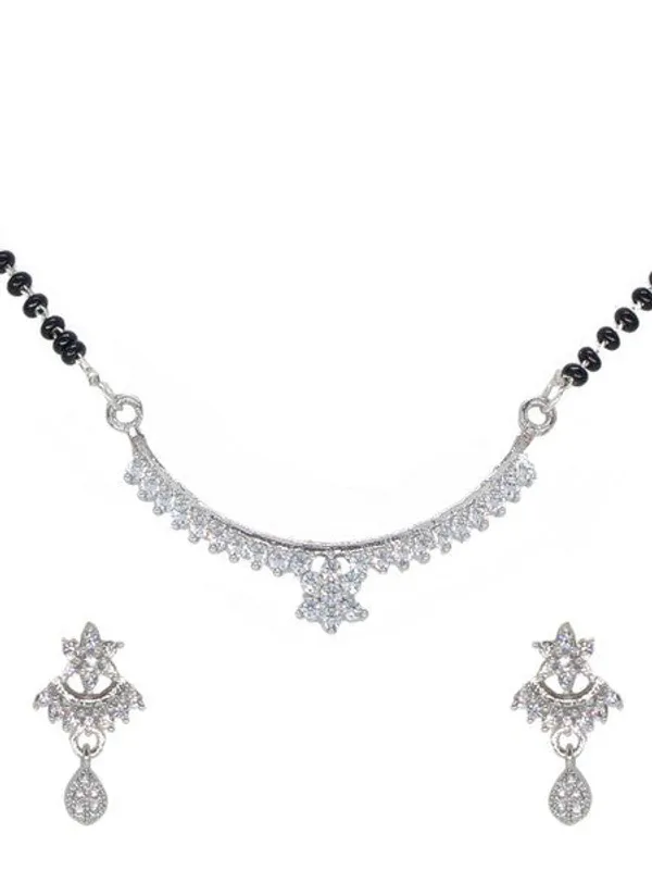 City_Girl_Ad_Rhodium_Plated_Graceful_Bloom_Mangalsutra_Set_With_Earrings_Chain_For_Women_Girls_Silver