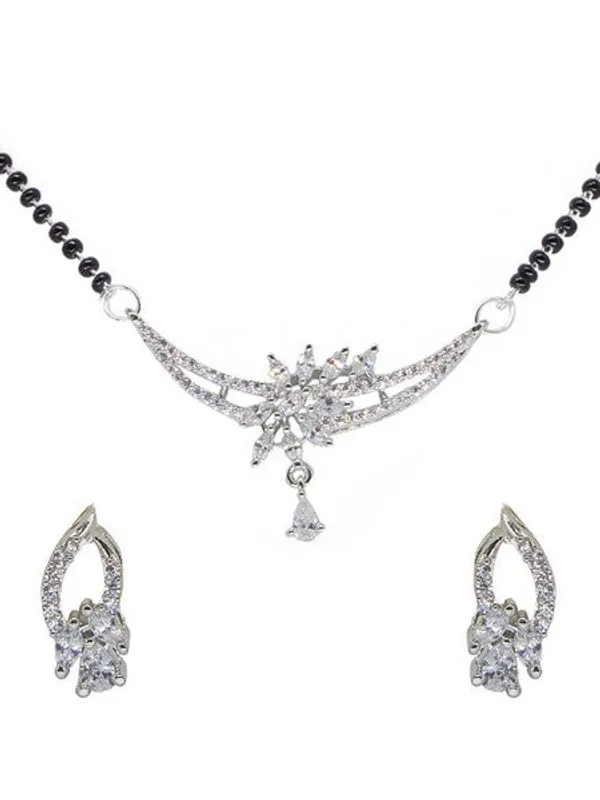 City_Girl_Ad_Rhodium_Plated_Regal_Charm_Mangalsutra_Set_With_Earrings_Chain_For_Women_Girls_Silver