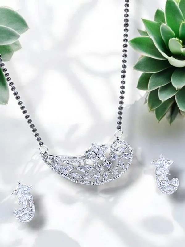 City_Girl_Ad_Rhodium_Plated_Eternal_Glow_Mangalsutra_Set_With_Earrings_Chain_For_Women_Girls_Silver