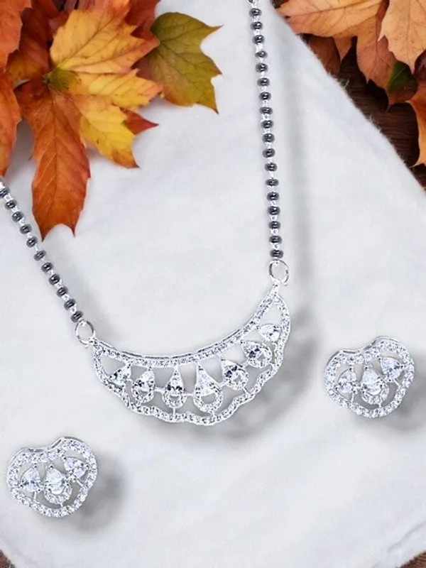 City_Girl_Ad_Rhodium_Mangalsutra_Set_With_Earrings_Chain_Modern_Diva_Style_For_Women_Girls_Silver