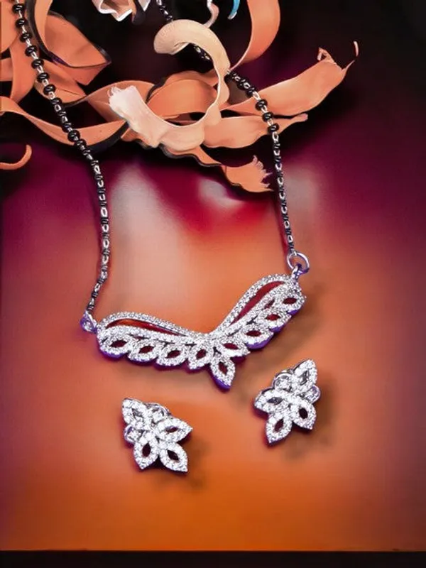 City_Girl_Ad_Rhodium_Mangalsutra_Set_With_Earrings_Chain_Timeless_Royal_Glow_For_Women_Girls_Silver