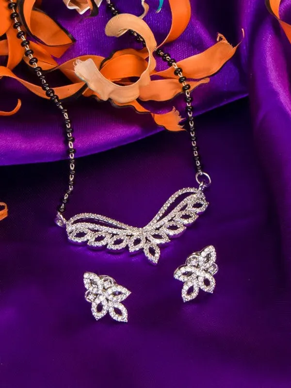 City_Girl_Ad_Rhodium_Mangalsutra_Set_With_Earrings_Chain_Timeless_Royal_Glow_For_Women_Girls_Silver
