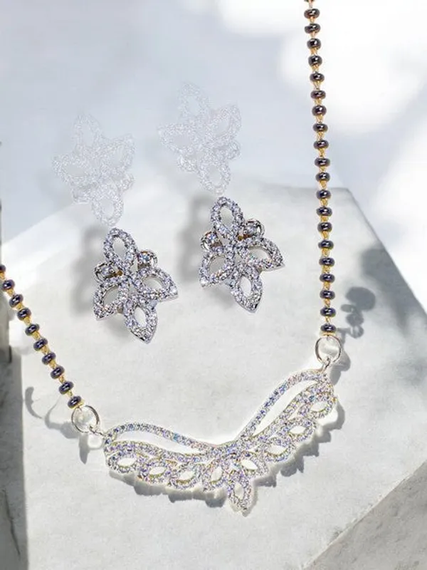City_Girl_Ad_Rhodium_Mangalsutra_Set_With_Earrings_Chain_Timeless_Royal_Glow_For_Women_Girls_Silver