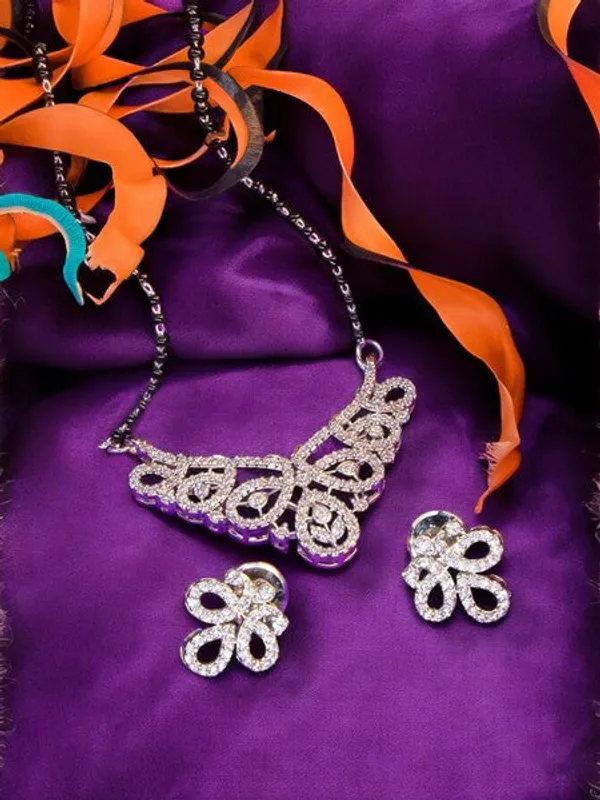 City_Girl_Ad_Rhodium_Mangalsutra_Set_With_Earrings_Chain_Classic_Grace_Collection_Silver
