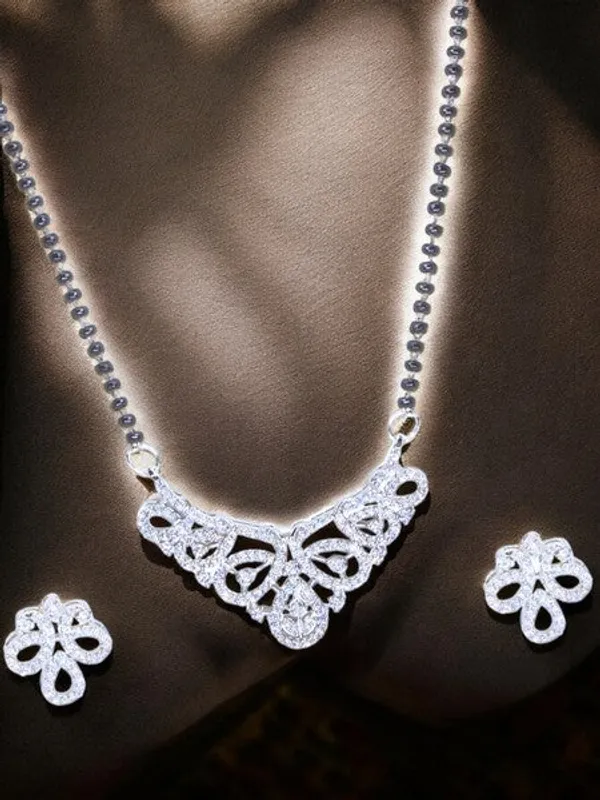 City_Girl_Ad_Rhodium_Mangalsutra_Set_With_Earrings_Chain_Classic_Grace_Collection_Silver