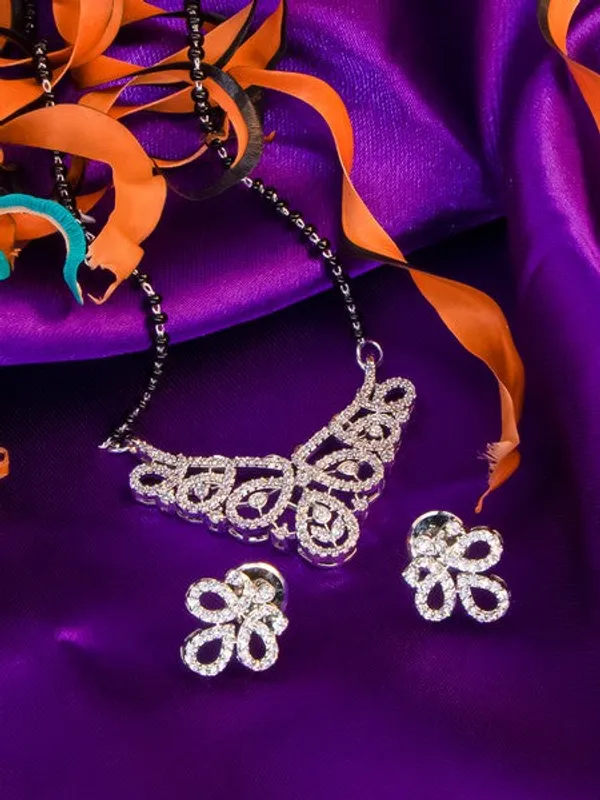 City_Girl_Ad_Rhodium_Mangalsutra_Set_With_Earrings_Chain_Classic_Grace_Collection_Silver