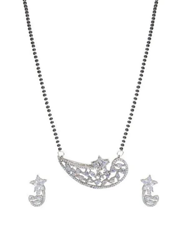 City_Girl_Ad_Rhodium_Mangalsutra_Set_With_Earrings_Chain_Elegant_Sparkle_Edition_Silver