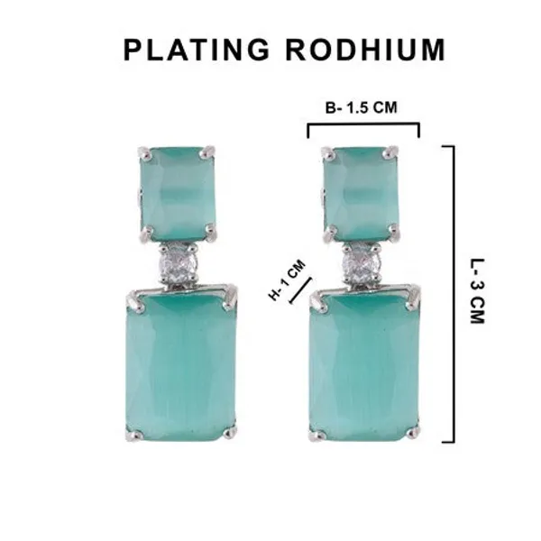 American_Diamond_Rhodium_Plated_Box_Shape_Earrings_With_Hydro_Cz_Stone_Sea_Green
