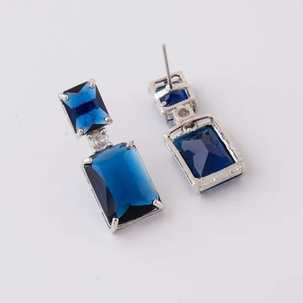 American_Diamond_Rhodium_Plated_Box_Shape_Earrings_With_Hydro_Cz_Stone_Sea_Green
