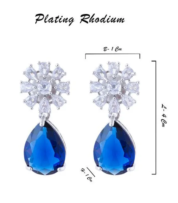 American_Diamond_Rhodium_Plated_Multi_Stone_Cluster_Earrings_With_Hydro_Cz_Stone_Blue