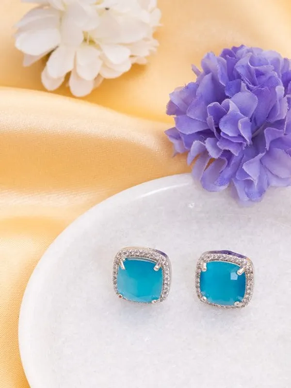 American_Diamond_Rhodium_Plated_Earrings_Studs_With_Hydro_Cz_Stone_Square_Cut_Sky_Blue