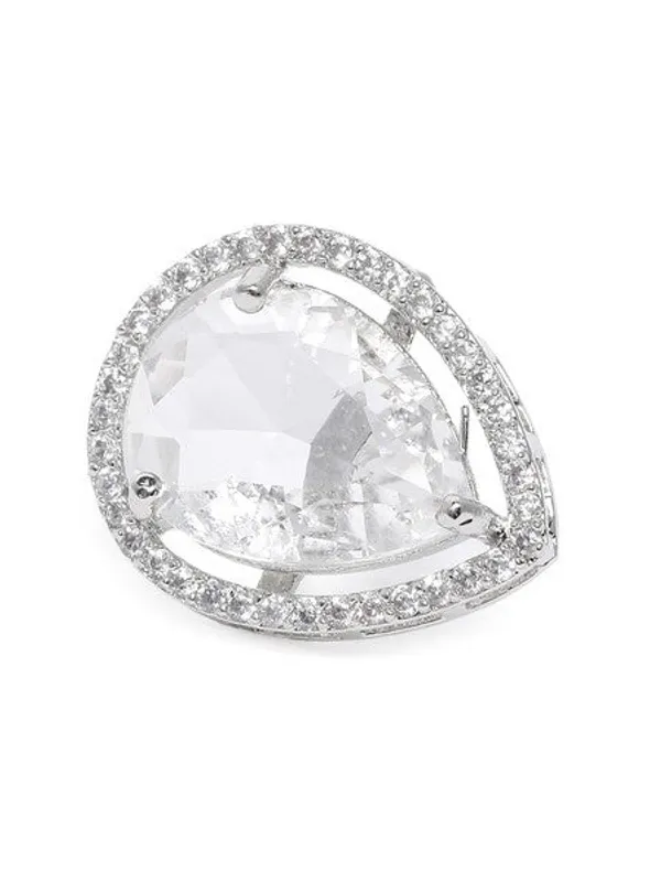 American_Diamond_Rhodium_Plated_Earrings_Studs_With_Hydro_Cz_Stone_Oval_Cut_Silver