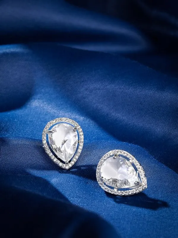 American_Diamond_Rhodium_Plated_Earrings_Studs_With_Hydro_Cz_Stone_Oval_Cut_Silver