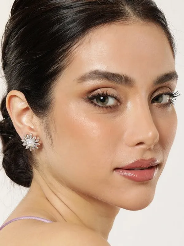 American_Diamond_Rhodium_Plated_Studs_With_Pearls_N_Cz_Stone_Silver