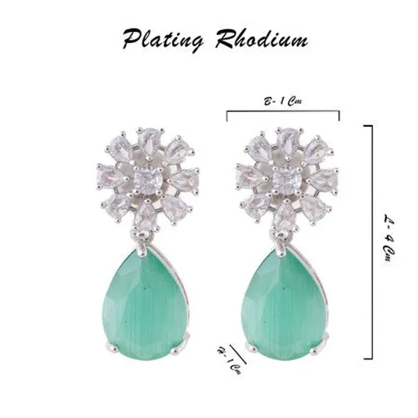 American_Diamond_Rhodium_Plated_Multi_Stone_Cluster_Earrings_With_Hydro_Cz_Stone_Cyan
