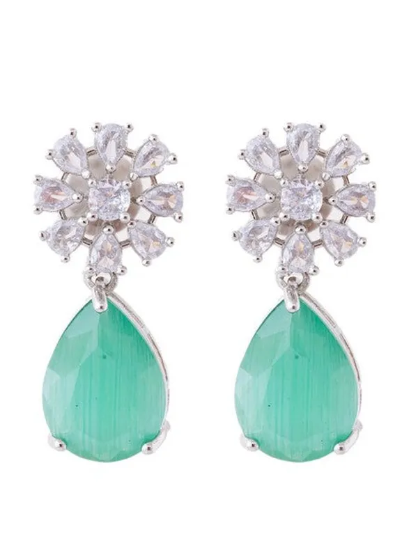 American_Diamond_Rhodium_Plated_Multi_Stone_Cluster_Earrings_With_Hydro_Cz_Stone_Cyan