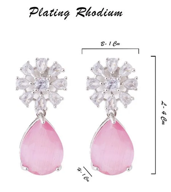 American_Diamond_Rhodium_Plated_Multi_Stone_Cluster_Earrings_With_Hydro_Cz_Stone_Pink