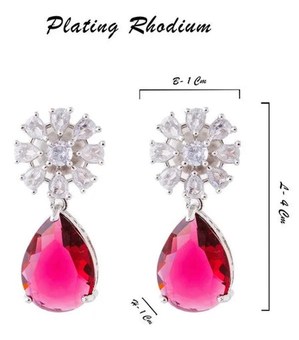 American_Diamond_Rhodium_Plated_Multi_Stone_Cluster_Earrings_With_Hydro_Cz_Stone_Red