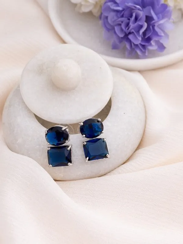 American_Diamond_Rhodium_Plated_Princess_Cut_Earrings_With_Hydro_Cz_Stone_Earrings_With_Hydro_Cz_Stone_Blue