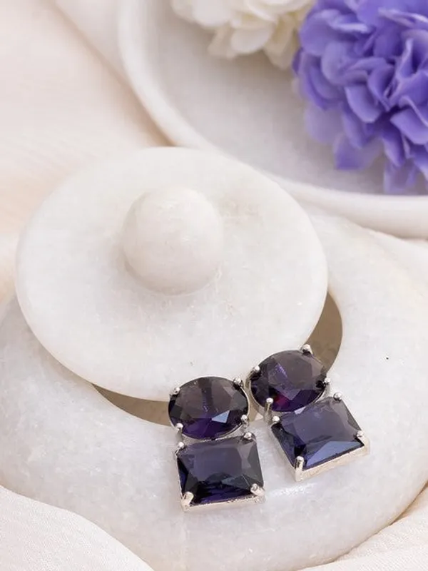 American_Diamond_Rhodium_Plated_Princess_Cut_Earrings_With_Hydro_Cz_Stone_Earrings_With_Hydro_Cz_Stone_Purple