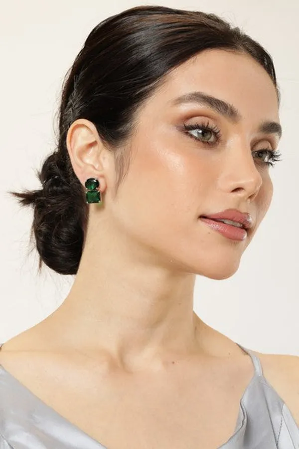 American_Diamond_Rhodium_Plated_Princess_Cut_Earrings_With_Hydro_Cz_Stone_Earrings_With_Hydro_Cz_Stone_Green