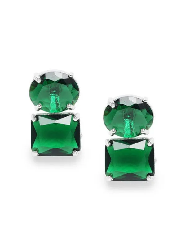 American_Diamond_Rhodium_Plated_Princess_Cut_Earrings_With_Hydro_Cz_Stone_Earrings_With_Hydro_Cz_Stone_Green