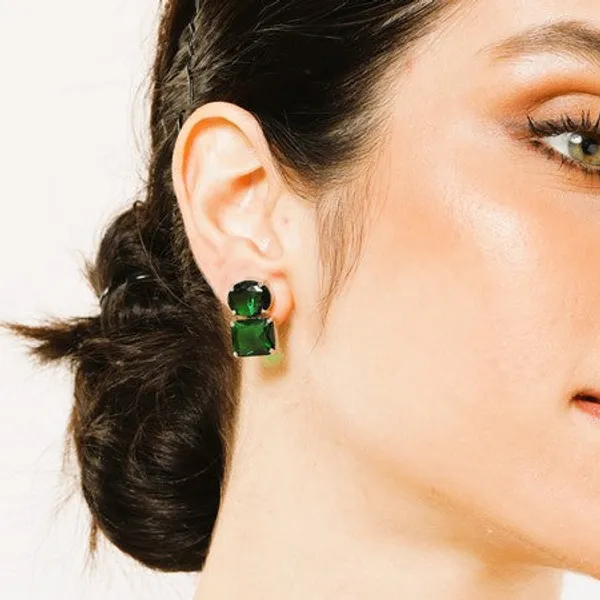 American_Diamond_Rhodium_Plated_Princess_Cut_Earrings_With_Hydro_Cz_Stone_Earrings_With_Hydro_Cz_Stone_Green