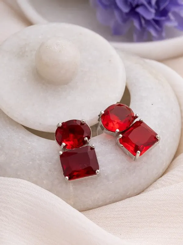 American_Diamond_Rhodium_Plated_Princess_Cut_Earrings_With_Hydro_Cz_Stone_Earrings_With_Hydro_Cz_Stone_Red