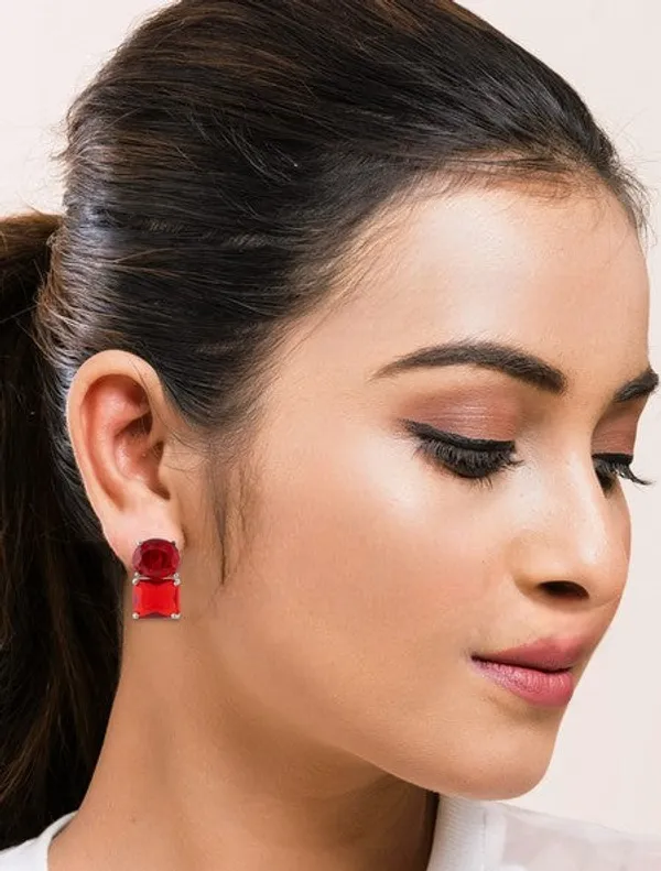 American_Diamond_Rhodium_Plated_Princess_Cut_Earrings_With_Hydro_Cz_Stone_Earrings_With_Hydro_Cz_Stone_Red