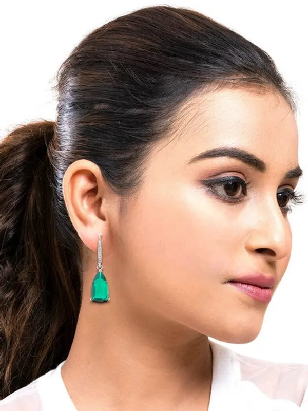 American_Diamond_Rhodium_Plated_Pear_Shaped_Earrings_With_Hydro_Cz_Stone_Green