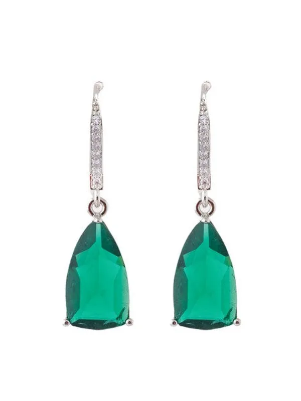 American_Diamond_Rhodium_Plated_Pear_Shaped_Earrings_With_Hydro_Cz_Stone_Green