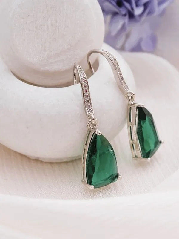 American_Diamond_Rhodium_Plated_Pear_Shaped_Earrings_With_Hydro_Cz_Stone_Green