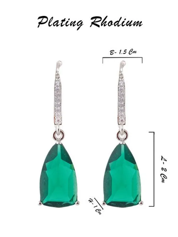American_Diamond_Rhodium_Plated_Pear_Shaped_Earrings_With_Hydro_Cz_Stone_Green