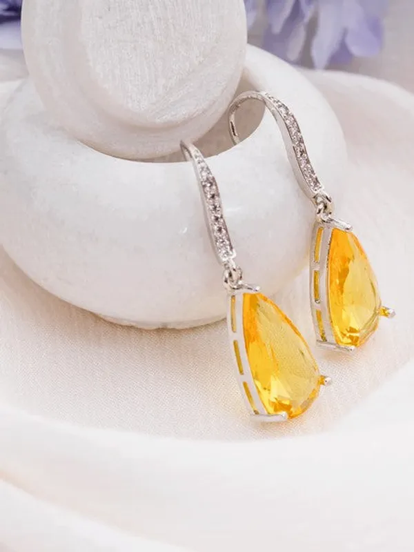 American_Diamond_Rhodium_Plated_Pear_Shaped_Earrings_With_Hydro_Cz_Stone_Yellow