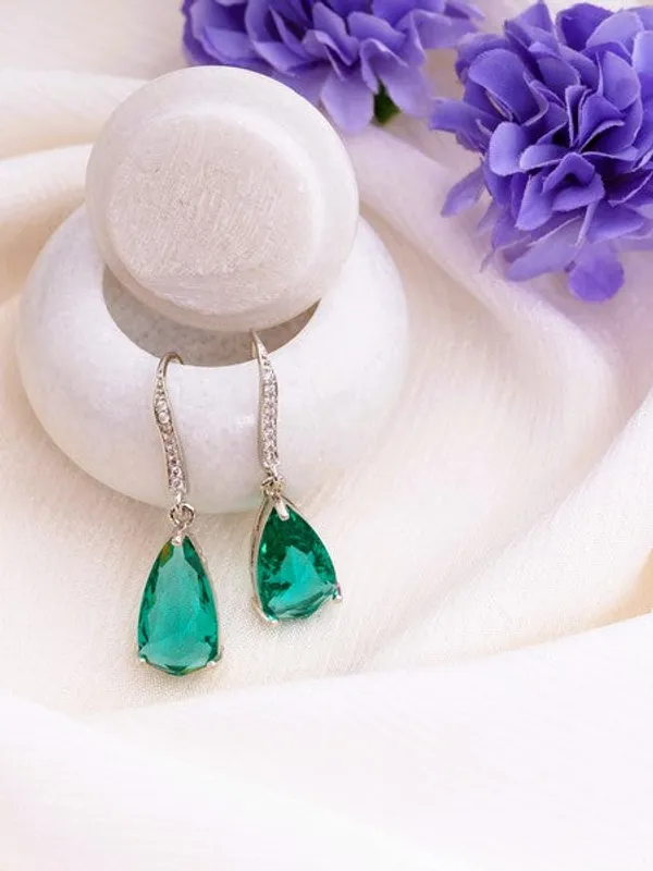American_Diamond_Rhodium_Plated_Pear_Shaped_Earrings_With_Hydro_Cz_Stone_Sea_Green