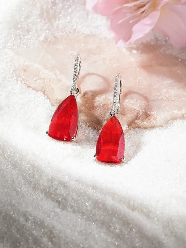 American_Diamond_Rhodium_Plated_Pear_Shaped_Earrings_With_Hydro_Cz_Stone_Red