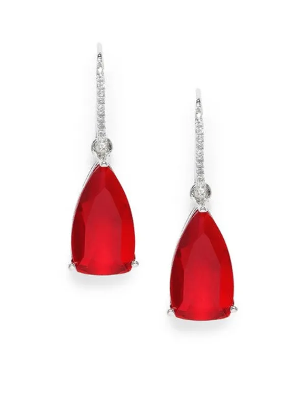 American_Diamond_Rhodium_Plated_Pear_Shaped_Earrings_With_Hydro_Cz_Stone_Red