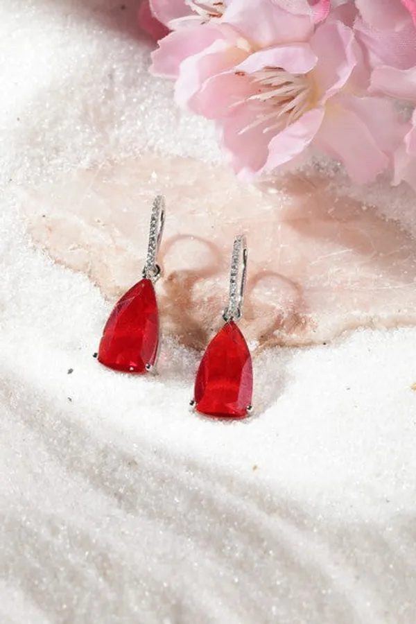 American_Diamond_Rhodium_Plated_Pear_Shaped_Earrings_With_Hydro_Cz_Stone_Red