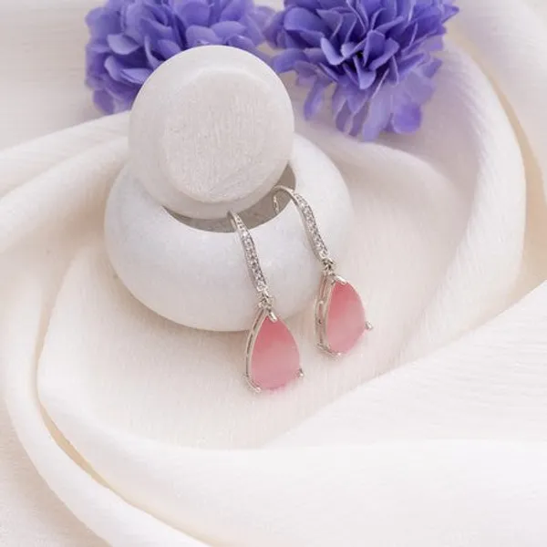 American_Diamond_Rhodium_Plated_Pear_Shaped_Earrings_With_Hydro_Cz_Stone_Pink