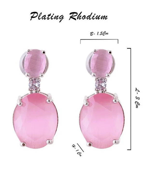 American_Diamond_Rhodium_Plated_Oval_Shaped_Earrings_With_Hydro_Cz_Stone_Pink