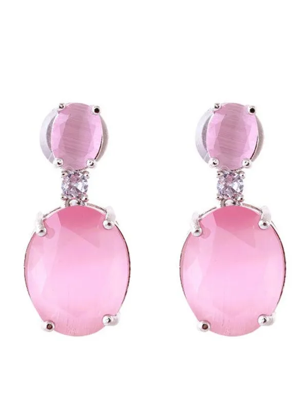 American_Diamond_Rhodium_Plated_Oval_Shaped_Earrings_With_Hydro_Cz_Stone_Pink