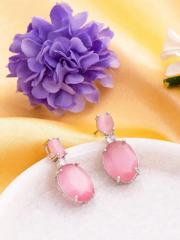 American_Diamond_Rhodium_Plated_Oval_Shaped_Earrings_With_Hydro_Cz_Stone_Pink